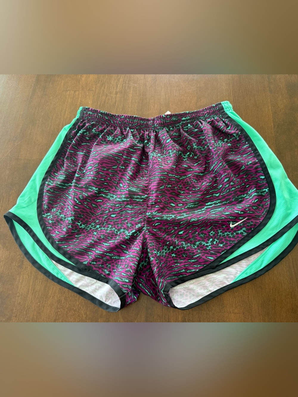 Nike Women's Teal-Trim Purple Patterned Athletic Shorts